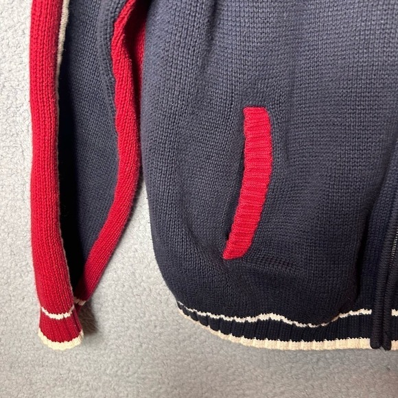Tommy Hilfiger Sweater Mens‎ Large Blue Red Embroidered Spell Out Full Zip VTG - Picture 7 of 13